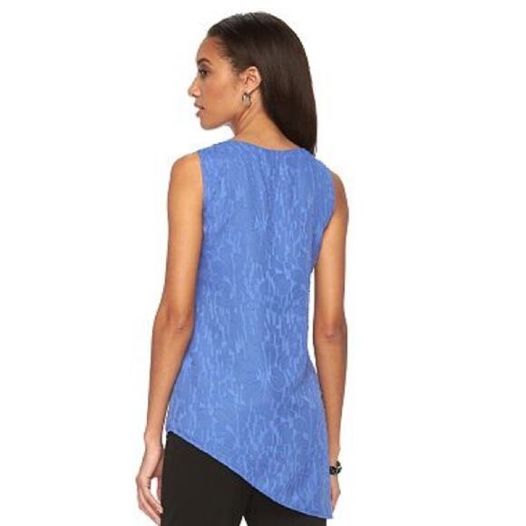 Dana Buchman Women’s Floral Asymmetrical Blue Tank‎ Top Large - Picture 2 of 6